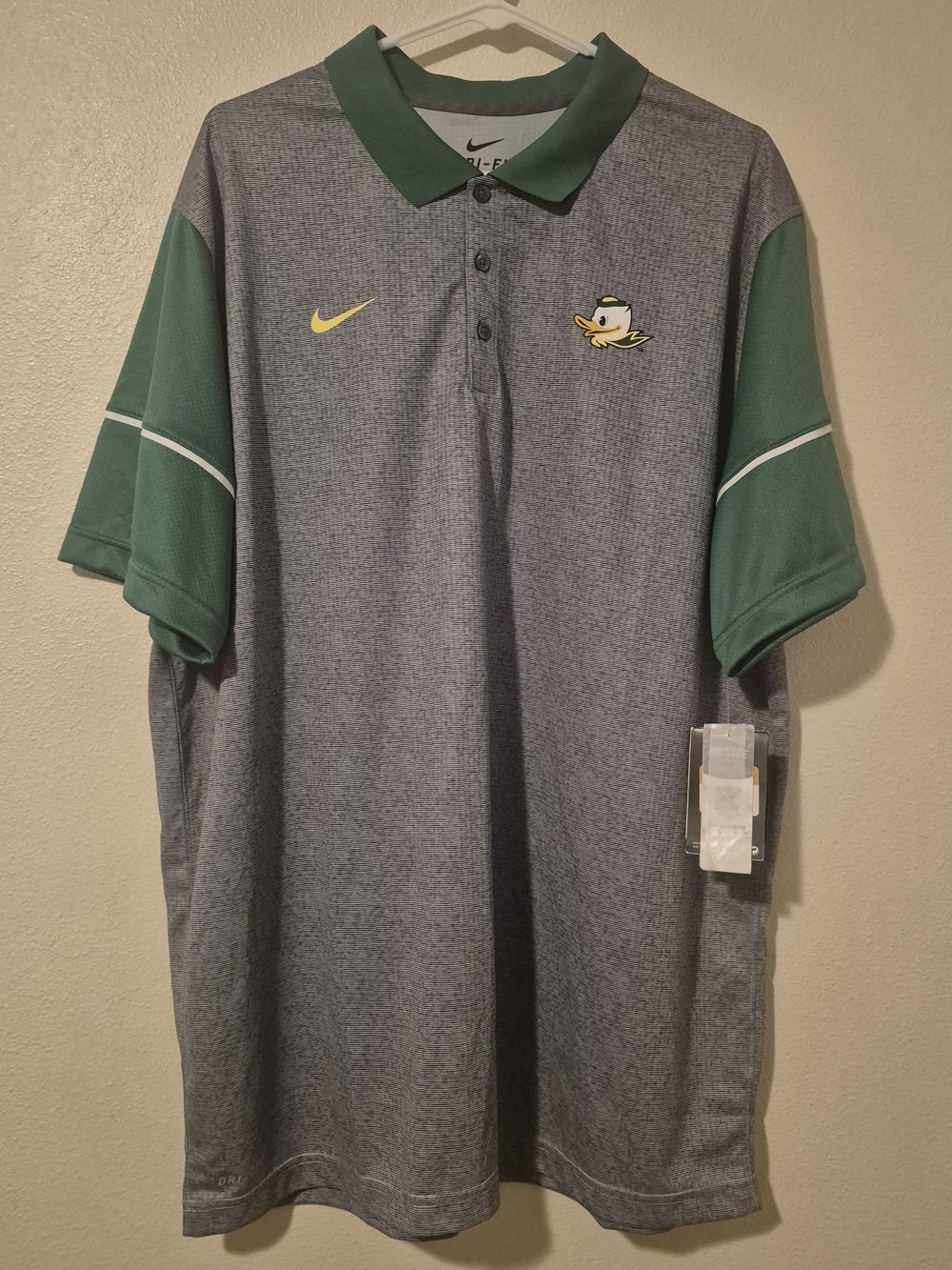 Nike Oregon Ducks Gray Polo with Green Accents and Yellow Duck Logo